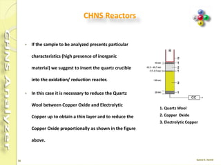 16
2. Reactors
• The reactors can be quartz tubes or special steel
tubes.
• The quartz and special steel tubes have a conical
bottom end.
• The special steel reactors have their top end provided
with two through-holes.
• The filling materials used vary according to the
analytical determination required.
 
