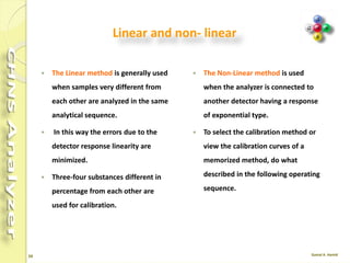 59
Calibration
 The Eager 300 software offers three calibration
methods:
o K-Factor
o Linear
o Non Linear
 All tests are performed with the K-Factor
method that is generally used by most users.
 This method consists in obtaining a constant of
calculation by means of the following formula:
K =%Th*(I-b)/p
where:
Th = Theoretical % of the standard
p = Weight in milligrams
I = Area integral
b = Blank area integral
 