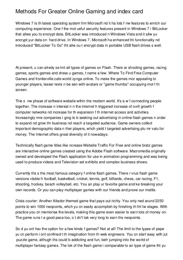 methods for greater online gaming and index card