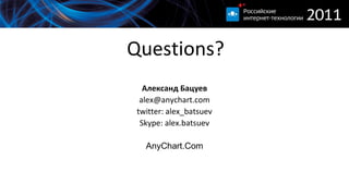 Questions? Александ Бацуев [email_address] twitter: alex_batsuev Skype: alex.batsuev AnyChart.Com 