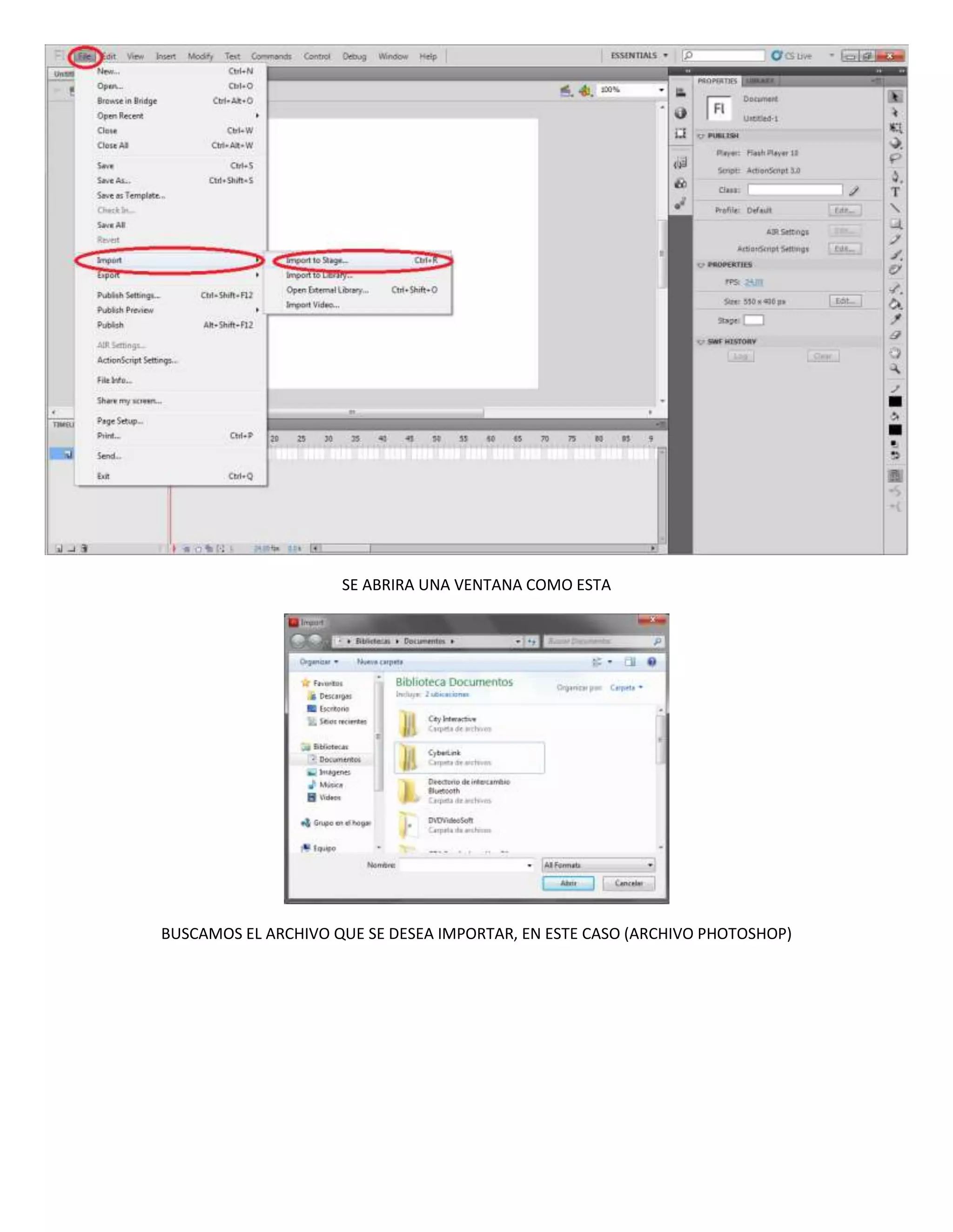 SE ABRIRA UNA VENTANA COMO ESTA




BUSCAMOS EL ARCHIVO QUE SE DESEA IMPORTAR, EN ESTE CASO (ARCHIVO PHOTOSHOP)
 