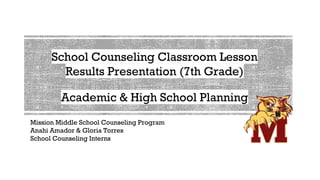 School Counseling Classroom Lesson
Results Presentation (7th Grade)
Academic & High School Planning
Mission Middle School Counseling Program
Anahi Amador & Gloria Torres
School Counseling Interns
 