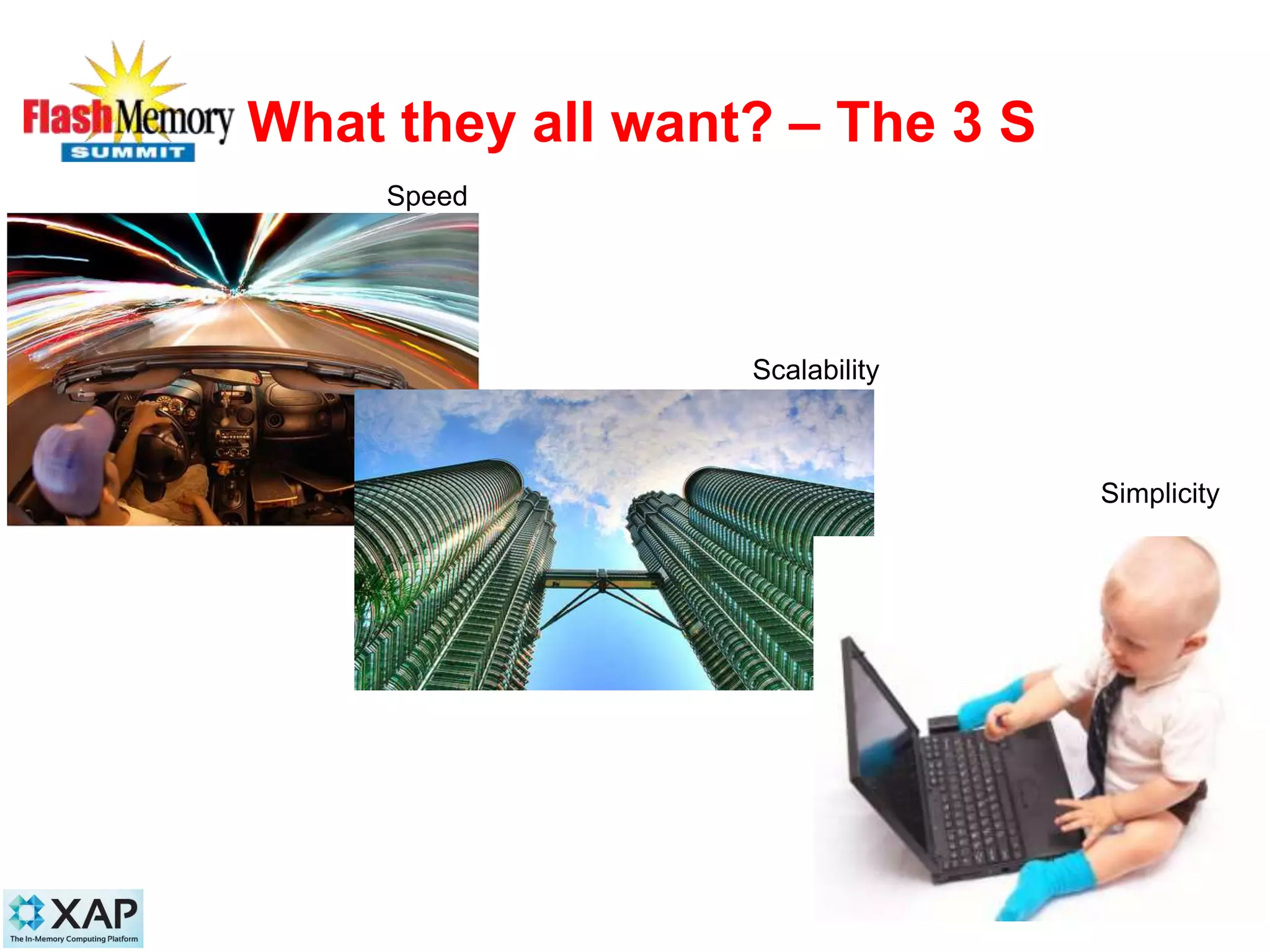 What they all want? – The 3 S
5
Speed
Scalability
Simplicity
 