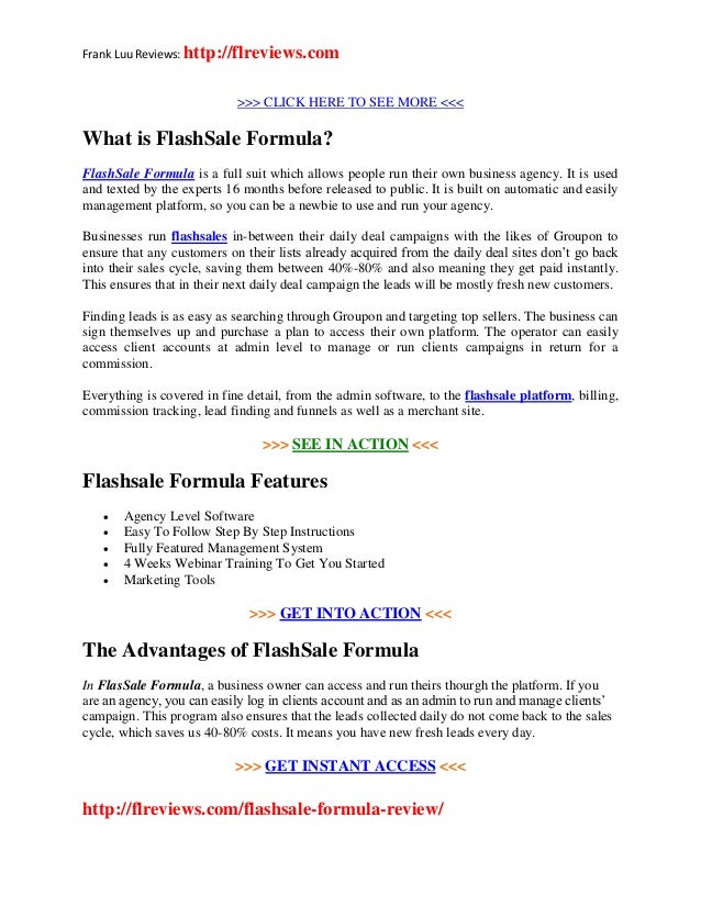 Flash Sale Formula Review