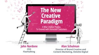 The New
Creative
Paradigm
A New Creative Process
To Connect with Distracted Consumers
John Nardone Alan Schulman
CEO
Flashtalking
Director of Brand Creative and
Content Marketing, Deloitte Digital
 