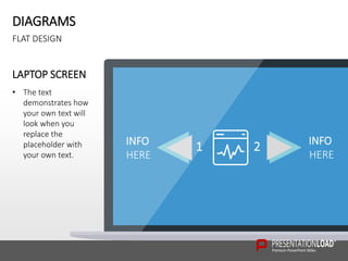DIAGRAMS
FLAT DESIGN
LAPTOP SCREEN
• The text
demonstrates how
your own text will
look when you
replace the
placeholder wi...