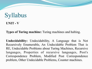 Formal Languages and Automata Theory unit 5 | PDF