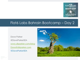 Copyright
DKParker, LLC
2019
Flat6 Labs Bahrain Bootcamp – Day 2
Dave Parker
@DaveParkerSEA
www.dkparker.com/blog
Dave@dkparker.com
@DaveParkerSEA
 