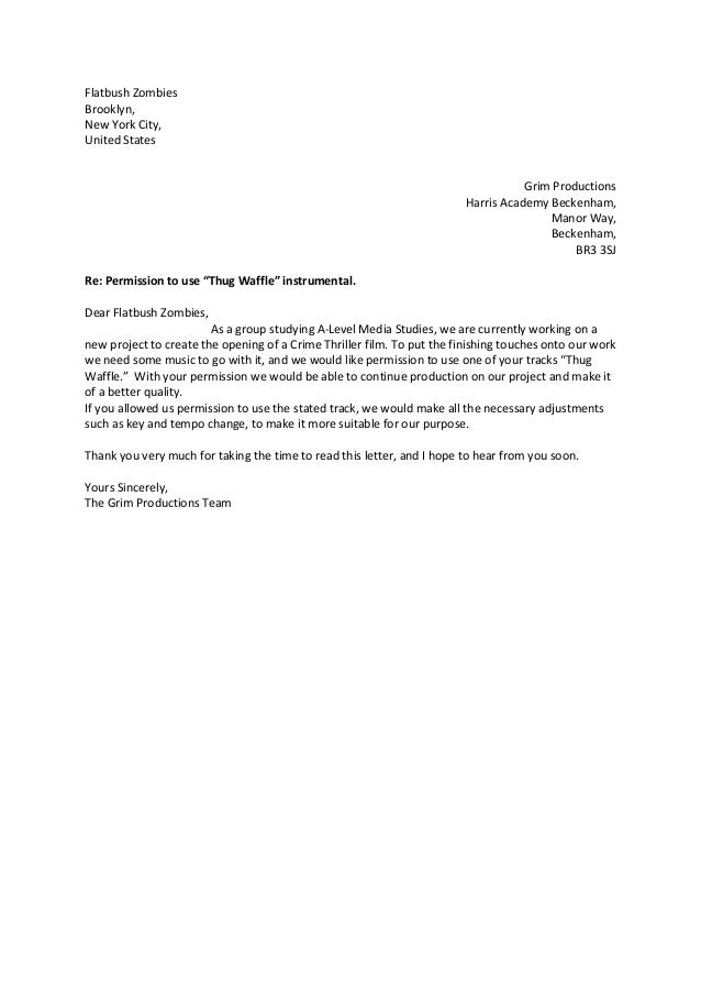 Flatbush Zombies Permission Letter