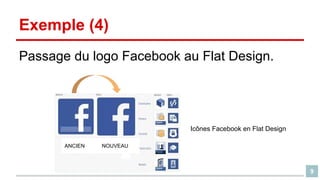 Exemple (4)
Passage du logo Facebook au Flat Design.

Icônes Facebook en Flat Design
ANCIEN

NOUVEAU

9

 
