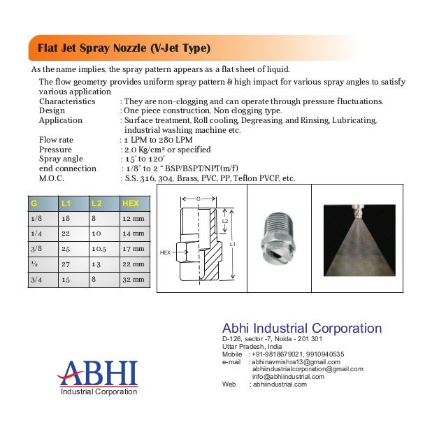Flat jet spray nozzles v jet type