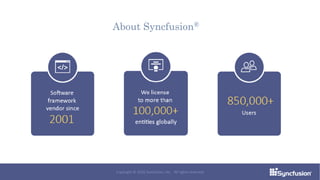 About Syncfusion®
Copyright © 2016 Syncfusion, Inc. All rights reserved.
 