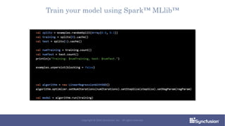 Train your model using Spark™ MLlib™
Copyright © 2016 Syncfusion, Inc. All rights reserved.
 