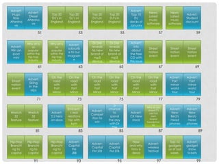 Advert:                                                                    Advert:
           Advert:                                                                       News:          News:
 Hugo                    Top 20       Top 20      Top 20     Top 20         Top 10                                  Advert:
            Diesel                                                                       Latest         Latest
  Boss                   DJ’s in      DJ’s in     DJ’s in    DJ’s in          DJ                                    Student
           Aftersha                                                                      music          music
Aftersha                England      England     England    England        decks of                                 discount
              ve                                                                        software       software
   ve                                                                      January

                   51                       53                        55                          57                      59


           Why art is   Why art is                 Dr Dre     Dr Dre        Advert:
                                     Advert:
Advert:        so           so                    reveals    reveals          info
                                     subscrib                                            Street         Street       Street
Win an     popular      popular                  his new    his new         about
           within the   within the
                                     e to our                                            nation         nation       nation
 ipad                                            brand of   brand of       the free
            hip hop      hip hop     magazin                                             event          event        event
  mini                                              mp3        mp3         CD with
            industry     industry       e
                                                  device     device        this issue
                   61                       63                     65                             67                     69

                        On the       On the      On the     On the         On the        On the        Advert:      Advert:
           Advert:
Street                   road         road        road       road           road          road           Fort         Fort
            Skiing
nation                    with         with        with       with           with          with         minor        minor
            In the
event                     Fort         Fort        Fort       Fort           Fort          Fort         world        world
             alps
                        Minor        Minor       Minor      Minor          Minor         Minor          tour         tour

                  71                       73                      75                             77                      79
                                                                a
                                                                                        Why dr dre
                                     Eminem’                chance                       doesn't’t     Advert:      Advert:
                                                 Advert:
Wretch     Wretch       Advert:        s real                  to          Advert:       use hos        New          New
                                                 Compet
  32         32         DJ hero      relations               spend         CK New          own          Beats        Beats
                                                 ition to                                 brand
feature    feature      on xbox      hip with               the day         stock                       Head         Head
                                                    win                                 headphon
                                        kym                  with Dr                        es         phones       phones
                                                              Dre
                 81                         83                     85                             87                          89


Hip-Hop    Hip-Hop      Hip-Hop      Advert:                                 How                        Top 10      Advert:
                                                 Advert:    Advert:                     Advert:
Branchi    Branchi      Branchi      Capital                               and why                     gadgets      gadget
                                                 Capital    Capital                     wireless
 ng to      ng to        ng to         FM                                   hmv is                     as of last    show
                                                 FM STB     FM STB                      festival
capital    capital      capital       JBB                                   dead                        week.       tickets

                91                         93                     95                           97                         99
 