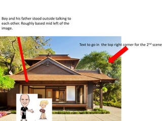Boy and his father stood outside talking to
each other. Roughly based mid left of the
image.
Text to go in the top right corner for the 2nd scene