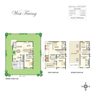 N S
E
W
West Facing
Plot Area : 466.66 Sq.yds.
AREA STATEMENT
GROUND FLOOR 1617.00 SQ.FT
FIRST FLOOR 1617.00 SQ.FT
SECOND FLOOR 803.00 SQ.FT
4037.00 SQ.FTTOTAL
SECOND FLOOR PLAN
DNOPEN TERRACE
LOW LVL TERRACE
TOILET
4'1½"X
8'1½"
DRESS
4'1½"X5'6"
BED ROOM
11'6"X14'0"
MULTI PURPOSE
ROOM
16'0"X21'9"
5'10"X7'6"
G A T E
40'-0" R O A D
GROUND FLOOR PLAN
FOYER
5'3"X9'3"
DRAWING
12'9" X 18'6"
PORTICO
19'3"X11'1½"
TOILET
10'0"X6'0"
BED ROOM
14'6"X15'4½"
LIVING / DINING
17'10½"X14'9"
UP
KITCHEN
16'0"X14'4½"
UP
3'-9"
WASH
P.D.ROOM
6'6" X 3'7½"
OPEN TERRACE
BED ROOM
15'0"X14'0"
STUDY ROOM
12'6" X 14'0"
FIRST FLOOR PLAN
FAMILY LOUNGE
11'9"X17'6"
PUJA
5'9"X9'3"
TOILET
5'6"X8'0"
TOILET
10'0"X 6'0"
DRESS
5'6”
X 6'0"
BED ROOM
15’6"X15'4½"
UP
DN
DRESS
5'6"X5'6"60'-0"WIDEROAD
Plot Size: 60'0"x70'0"
 