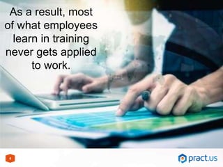 4
As a result, most
of what employees
learn in training
never gets applied
to work.
 