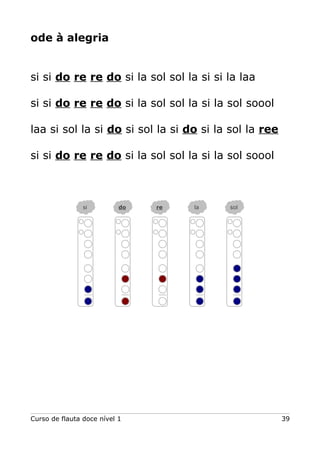 ode à alegria

si si do re re do si la sol sol la si si la laa
si si do re re do si la sol sol la si la sol soool
laa si sol la si do si sol la si do si la sol la ree
si si do re re do si la sol sol la si la sol soool

si

do

Curso de flauta doce nível 1

re

la

sol

39

 