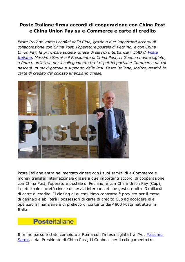 Poste Italiane Cina Accordi Di Cooperazione Con China Post