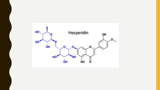 CLASSIFICATION
• Classified in to Anthocyanins & Anthoxanthins
• Anthocyanins are glycosides of anthocyanidins, which
are water soluble plant pigment and responsible for
various colors such as purple, blue and red to fruits,
flowers and leaves.
• Anthoxanthins are white or yellowish or colorless
compounds and includes flavonols, flavanols,
isoflavones and flavanones
• General pharmacologic activity includes cardiac
stimulant, diuretic and antioxidants to lipids
 