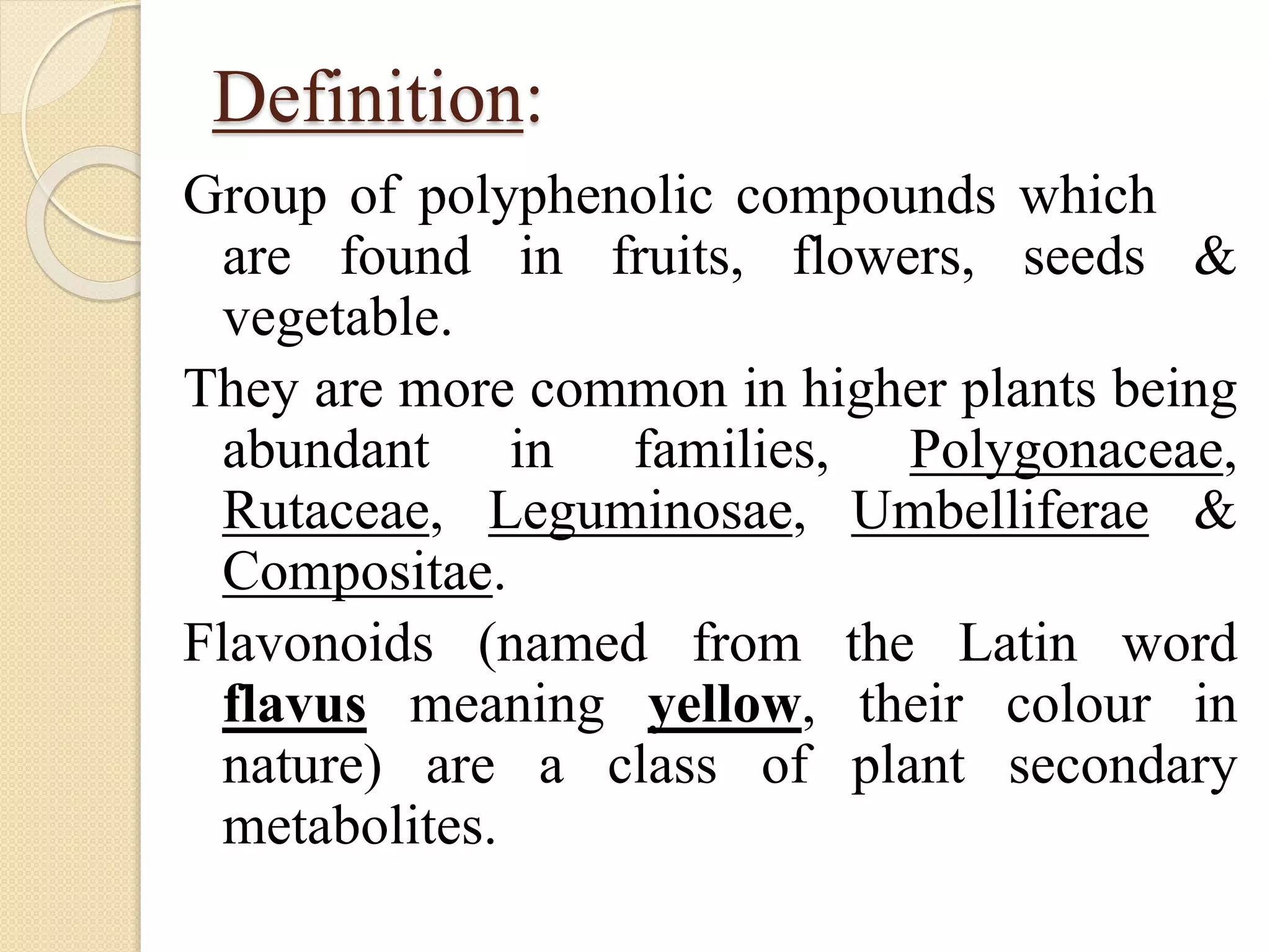 Flavonoids classification, isolation and identification