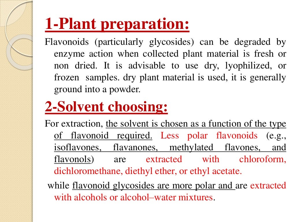 Flavonoids classification, isolation and identification