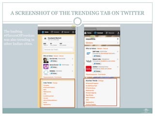 A SCREENSHOT OF THE TRENDING TAB ON TWITTER
The hashtag
#FlavorsOfFreedom
was also trending in
other Indian cities.
 