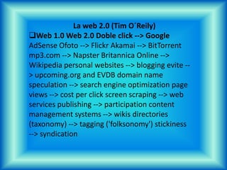 Sitios representativos WEB 2.0Blogger, es la aplicación más popular paracrear un weblog de forma fácil. Tambiénpertence ya a Google. Los weblogs estánrevolucionando Internet y blogger es laforma más fácil de crear un diario enInternet.
