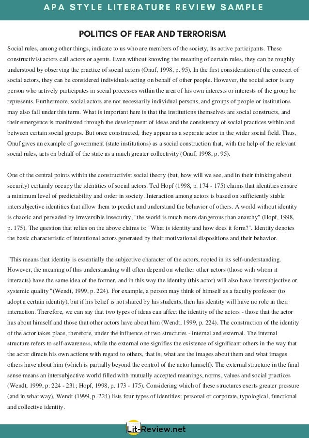 Apa literature review outline example picture