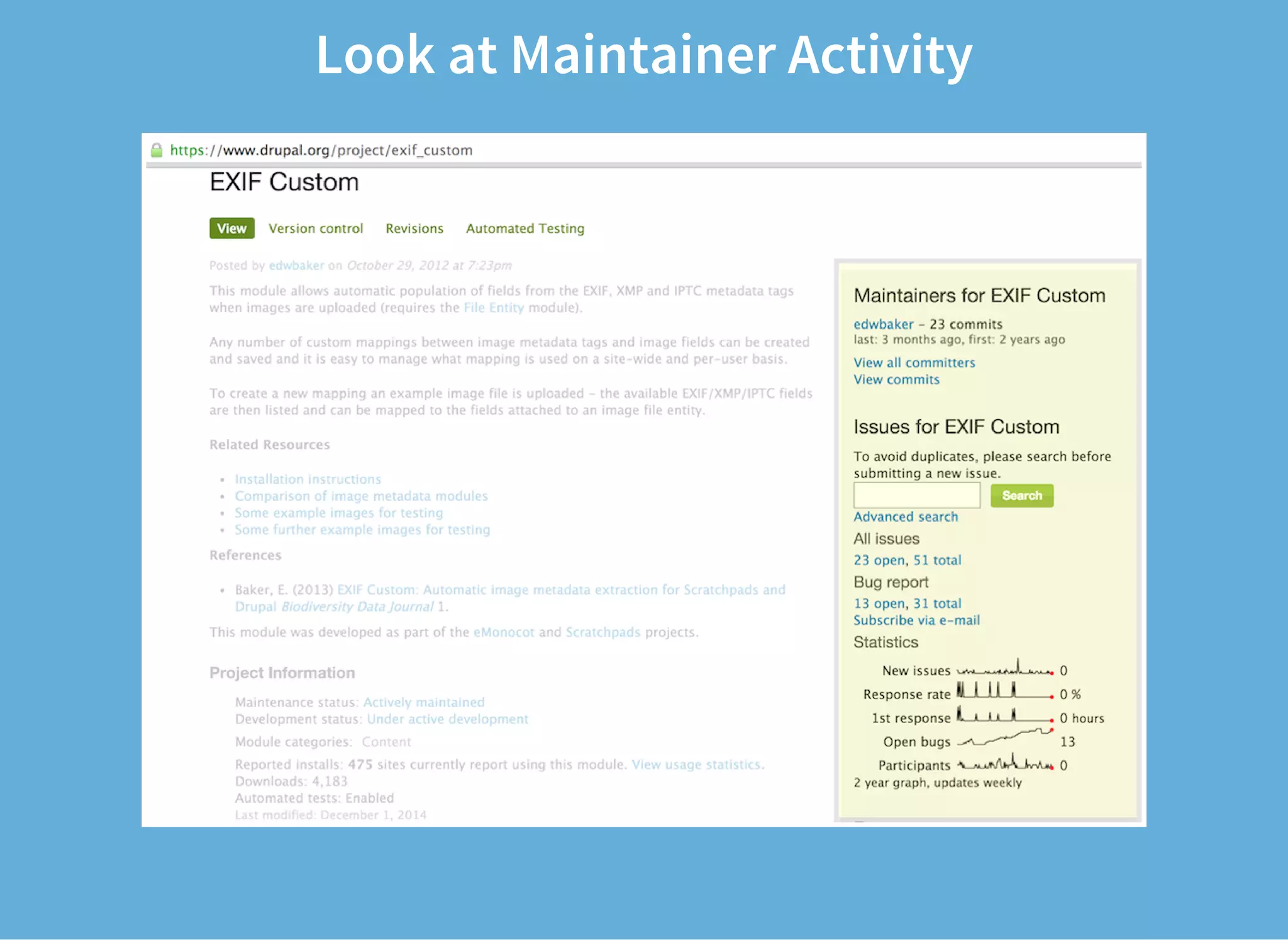 Look at Maintainer Activity
 