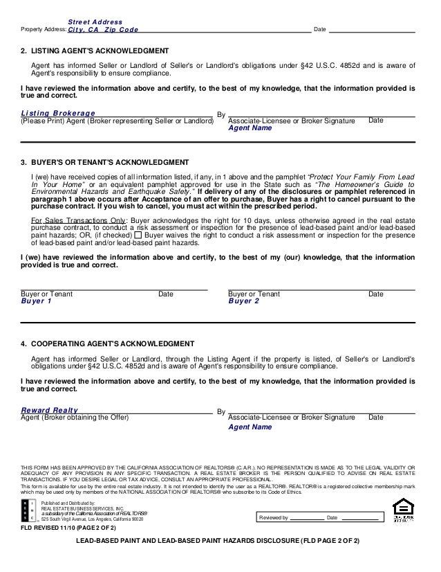 Fld lead-based paint and lead-based paint hazards - 1110 Fld lead-based paint and lead-based paint hazards - 1110