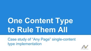 One Content Type
to Rule Them All
Case study of “Any Page” single-content
type implementation
 