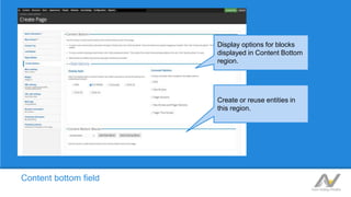 Content bottom field
Display options for blocks
displayed in Content Bottom
region.
Create or reuse entities in
this regio...