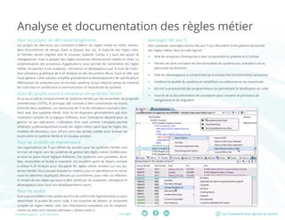 Les TI peuvent vous donner le sourirePartager :Fresche Legacy : X-2E Analysis
Analyse et documentation des règles métier
Pour les projets de réécriture/réingénierie
Les projets de réécriture, qui consistent à définir les règles métier ex nihilo, deman-
dent énormément de temps. Dans la plupart des cas, la majorité des règles méti-
er héritées seront migrées vers le nouveau système. Certes, il y aura des ajouts et
changements, mais la plupart des règles existantes demeureront valides et utiles. La
schématisation des processus d’applications vous permet de transmettre les règles
métier récupérées à vos analystes, utilisateurs et développeurs par le biais de l’inter-
face utilisateur graphique de X-2E Analysis et des documents Word, Excel et XML que
l’outil génère. Cette solution simplifie grandement le développement de spécifications
effectué par les analystes pour le nouveau système, ce qui réduit le temps de travail et
les coûts tout en améliorant la communication et l’exactitude du système.
Dans les projets visant à remplacer les systèmes hérités
En ce qui a trait au remplacement de systèmes hérités par des ensembles de progiciels
commerciaux (COTS), le principal défi consiste à bien comprendre les écarts
entre les deux systèmes. Les ressources de TI et les utilisateurs sont plus fam-
iliers avec leur système hérité, mais ils ne disposent généralement pas d’un
inventaire complet de la logique d’affaires, dont l’entreprise dépend pour sa
gestion et ses opérations. L’utilisation d’un outil comme X-Analysis permet
d’extraire systématiquement toutes les règles métier (ainsi que les règles des
modèles de données), vous offrant ainsi des assises solides pour évaluer les
écarts entre le système hérité et le nouveau produit.
Pour les activités de maintenance
Les organisations de TI qui offrent du soutien pour les systèmes hérités sont
en train de migrer vers les systèmes de gestion des règles métier (SGRM) pour
la mise en place d’une logique d’affaires. Ces systèmes sont portables, dura-
bles, accessibles et faciles à maintenir. Un excellent point de départ consiste
à utiliser X-2E Analysis pour récupérer les règles métier résidant sur vos sys-
tèmes hérités. Vous pouvez ensuite les mettre à jour en identifiant et en rema-
niant les éléments dupliqués, désuets ou incohérents, puis créer un référenti-
el simple de vos règles qui pourra être utilisé par les analystes, utilisateurs et
développeurs pour tous vos développements futurs.
Pour les audits
Que vous procédiez à des audits aux fins de conformité réglementaire ou pour
déterminer la qualité de votre code, il est essentiel de détenir un ensemble
complet de règles métier, avec des informations complètes sur les emplace-
ments où elles sont utilisées (données « where used »).
Avantages liés aux TI
Voici quelques avantages directs liés aux TI qui découlent d’une gestion structurée
des règles métier dans le code logiciel :
ff Aide les analystes d’entreprise à bien comprendre le système et à l’utiliser
ff Permet de faire connaître les fonctionnalités du système aux utilisateurs et au
personnel de direction
ff Aide les développeurs à comprendre (et à trouver) les fonctionnalités existantes
ff Améliore la qualité du système en simplifiant sa cohérence et son exactitude
ff Accroit la productivité des programmeurs en permettant la réutilisation du code
ff Fournit de la documentation de conception pour soutenir le processus de
réingénierie et de migration
 