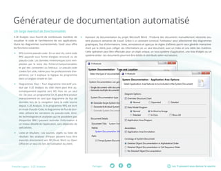 Les TI peuvent vous donner le sourirePartager :Fresche Legacy : X-2E Analysis
Générateur de documentation automatisé
Un large éventail de fonctionnalités
X-2E Analysis vous fournit de nombreuses manières de
visualiser le code et l’architecture de vos applications.
Outre les diagrammes susmentionnés, l’outil vous offre
les fonctions suivantes :
ff RPG comme pseudo-code : En un seul clic, votre code
RPG apparaît sous forme d’anglais structuré ou de
pseudo-code. Les données mnémoniques sont rem-
placées par le texte des fichiers/champs/variables
et par des constantes ou littéraux. Le pseudo-code
s’avère fort utile, même pour les professionnels d’ex-
périence, car il explique la logique du programme
dans un anglais simple et clair.
ff Diagrammes Visio : Tout diagramme interactif pro-
duit par X-2E Analysis du côté client peut être au-
tomatiquement exporté vers MS Visio en un seul
clic. De plus, un programme CA 2E peut être produit
interactivement en tant que diagramme de flux de
données lors de la navigation dans le code source
depuis X-2E Analysis. Si le programme RPG est écrit
en mode Pseudo-Code, le diagramme de flux de don-
nées utilisera les narrations du pseudo-code. Ainsi,
les technologistes et analystes qui ne possèdent pas
d’expertise IBM i peuvent assimiler l’information à
un niveau détaillé de l’application, sans dépendre de
spécialistes.
ff Listes et résultats : Les sources, objets ou listes de
résultats des analyses d’impact peuvent tous être
exportés directement vers MS Excel, Word ou Open
Office en un seul clic lors de l’utilisation du client.
ff Assistant de documentation du projet Microsoft Word : Produire des documents manuellement nécessite sou-
vent plusieurs semaines de travail. Grâce à un assistant convivial, l’utilisateur peut sélectionner des diagrammes
graphiques, flux d’informations, listes, annotations et aperçus de règles d’affaires parmi ceux générés interactive-
ment par le client, puis colliger ces informations en un seul document, avec un index et une table des matières.
Cette opération peut être effectuée pour un objet unique, un sous-système d’application, une liste d’objets ou un
système entier. Les documents pourront être édités et distribués selon vos besoins.
 