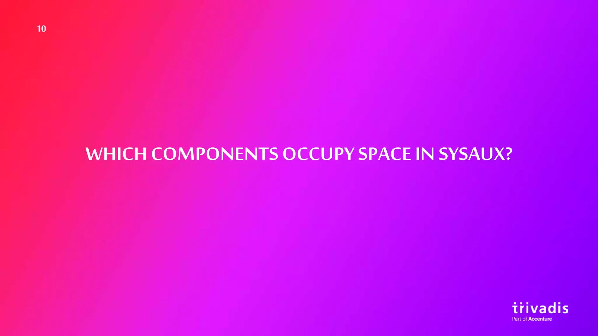 10
WHICHCOMPONENTSOCCUPYSPACE IN SYSAUX?
 