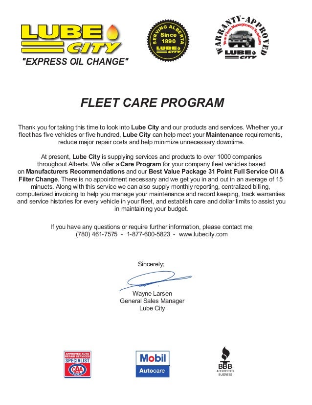 Fleet Services Fleet Care Letter