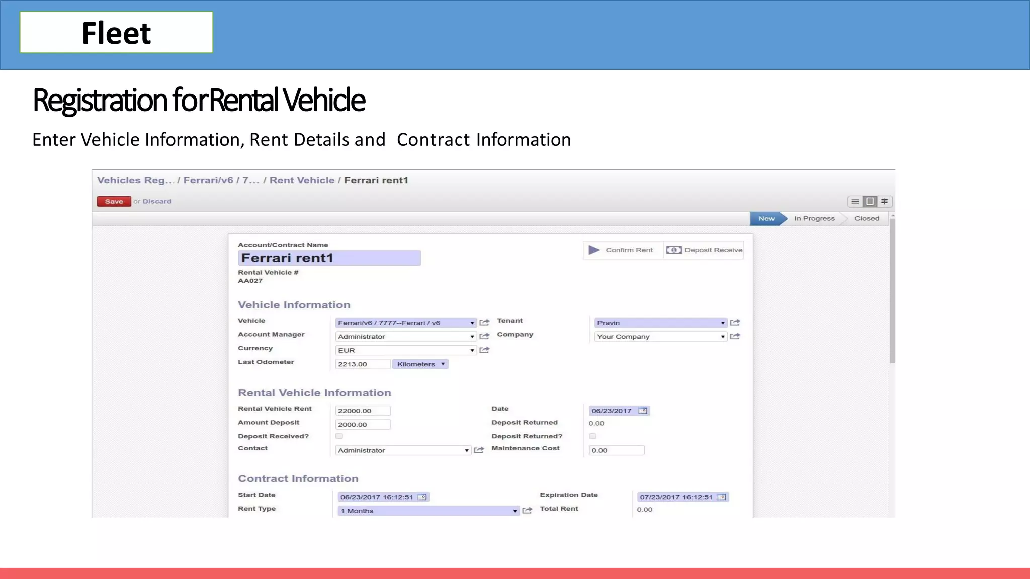 RegistrationforRentalVehicle
Enter Vehicle Information, Rent Details and Contract Information
Fleet
 