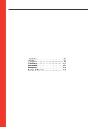Introduction  .  .  .  .  .  .  .  .  .  .  .  .  .  .  .  .  .  .  .  .  .  .  .  .  .  .  .  .  .  .  .  .  .  .  . 10-3
HF6500 Series .  .  .  .  .  .  .  .  .  .  .  .  .  .  .  .  .  .  .  .  .  .  .  .  .  .  .  .  .  .  .  .  .  . 10-9
HF6600 Series .  .  .  .  .  .  .  .  .  .  .  .  .  .  .  .  .  .  .  .  .  .  .  .  .  .  .  .  .  .  .  .  . 10-15
HF6700 Series .  .  .  .  .  .  .  .  .  .  .  .  .  .  .  .  .  .  .  .  .  .  .  .  .  .  .  .  .  .  .  .  . 10-21
HF6800 Series .  .  .  .  .  .  .  .  .  .  .  .  .  .  .  .  .  .  .  .  .  .  .  .  .  .  .  .  .  .  .  .  . 10-31
Dual Spin-On Assembly .  .  .  .  .  .  .  .  .  .  .  .  .  .  .  .  .  .  .  .  .  .  .  .  . 10-35
 