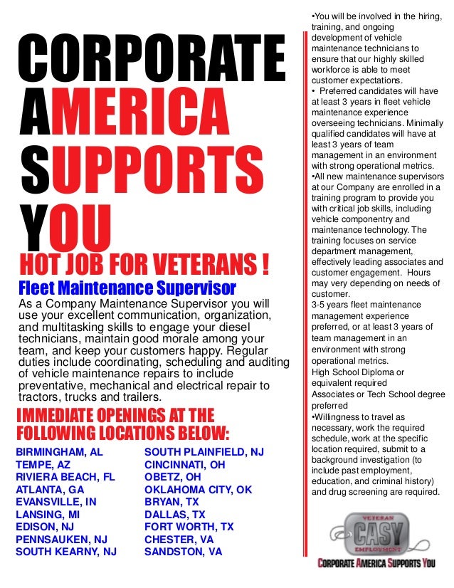 Fleet Maintenance Supervisor Multiple Locations