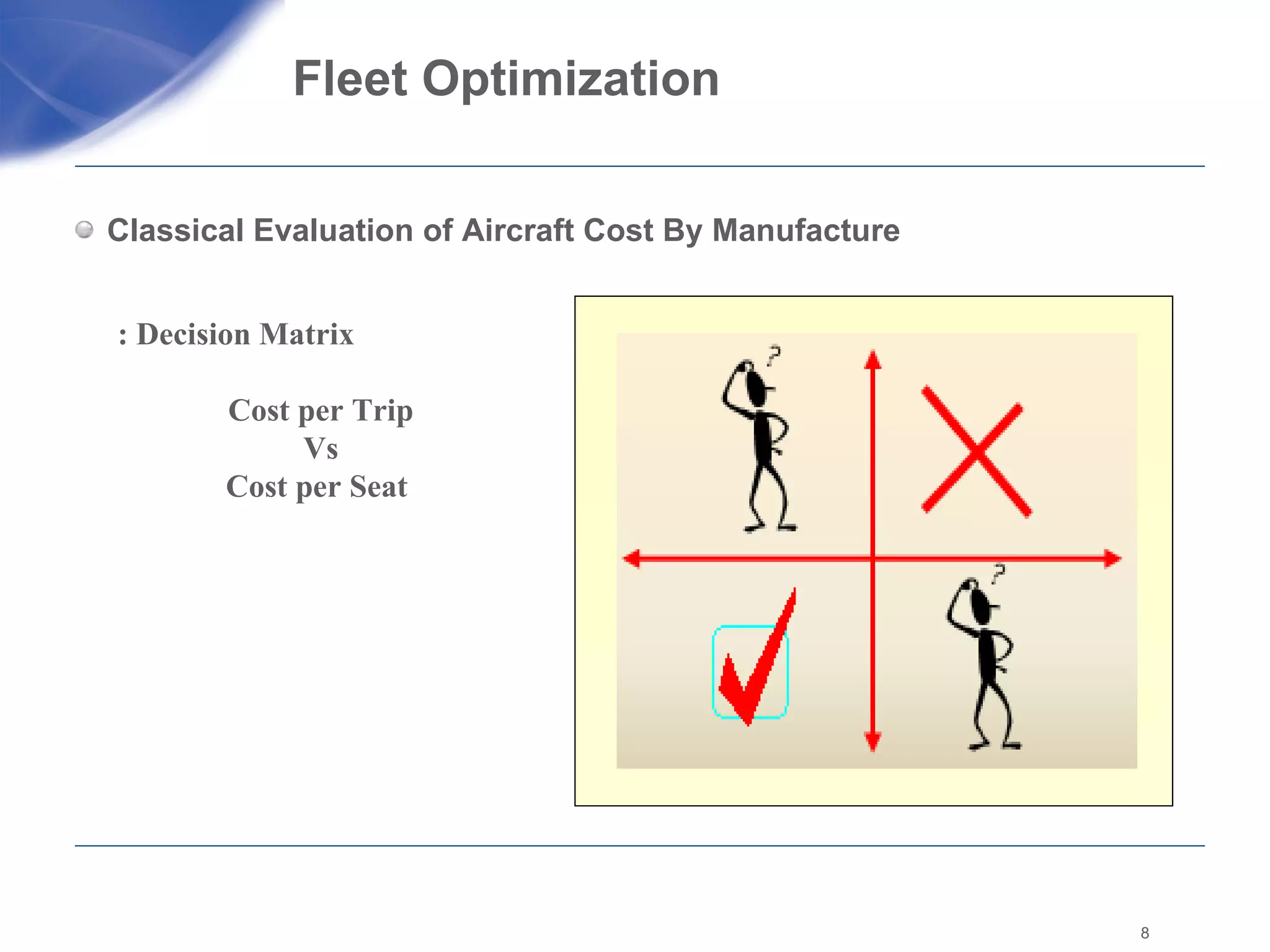 Fleet Optimization  Classical Evaluation of Aircraft Cost By Manufacture  Decision Matrix : Cost per Trip  Vs  Cost per Seat 