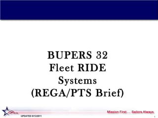 BUPERS 32 Fleet RIDE Systems (REGA/PTS Brief) UPDATED 9/13/2011 