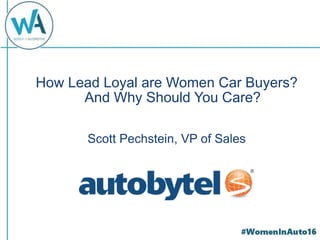 How Lead Loyal are Women Car Buyers?
And Why Should You Care?
Scott Pechstein, VP of Sales
 