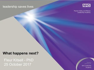 leadership for
a purpose
leadership saves lives
Fleur Kitsell - PhD
25 October 2017
What happens next?
 
