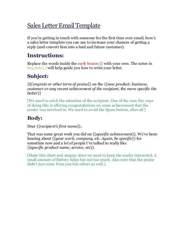 sales letter email template
