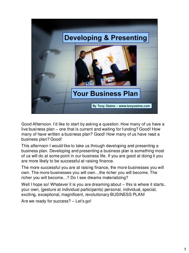 developing amp presenting your business plan presenting business plans