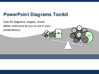 Over 50 diagrams, shapes, charts,
tables, and icons for you to use in your
presentations.
Flevy
Flevy
PowerPoint Diagrams Toolkit
 