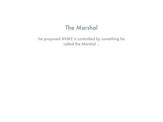 The Marshal
he proposed AVM2 is controlled by something he
             called the Marshal ..
 
