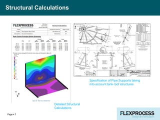Structural Calculations
Page  7
Detailed Structural
Calculations
Specification of Pipe Supports taking
into account tank roof structures
 