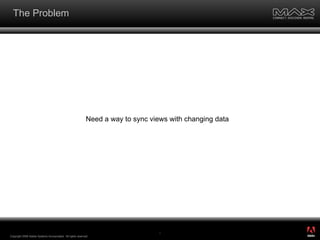 The Problem Copyright 2008 Adobe Systems Incorporated.  All rights reserved.  Need a way to sync views with changing data ® 